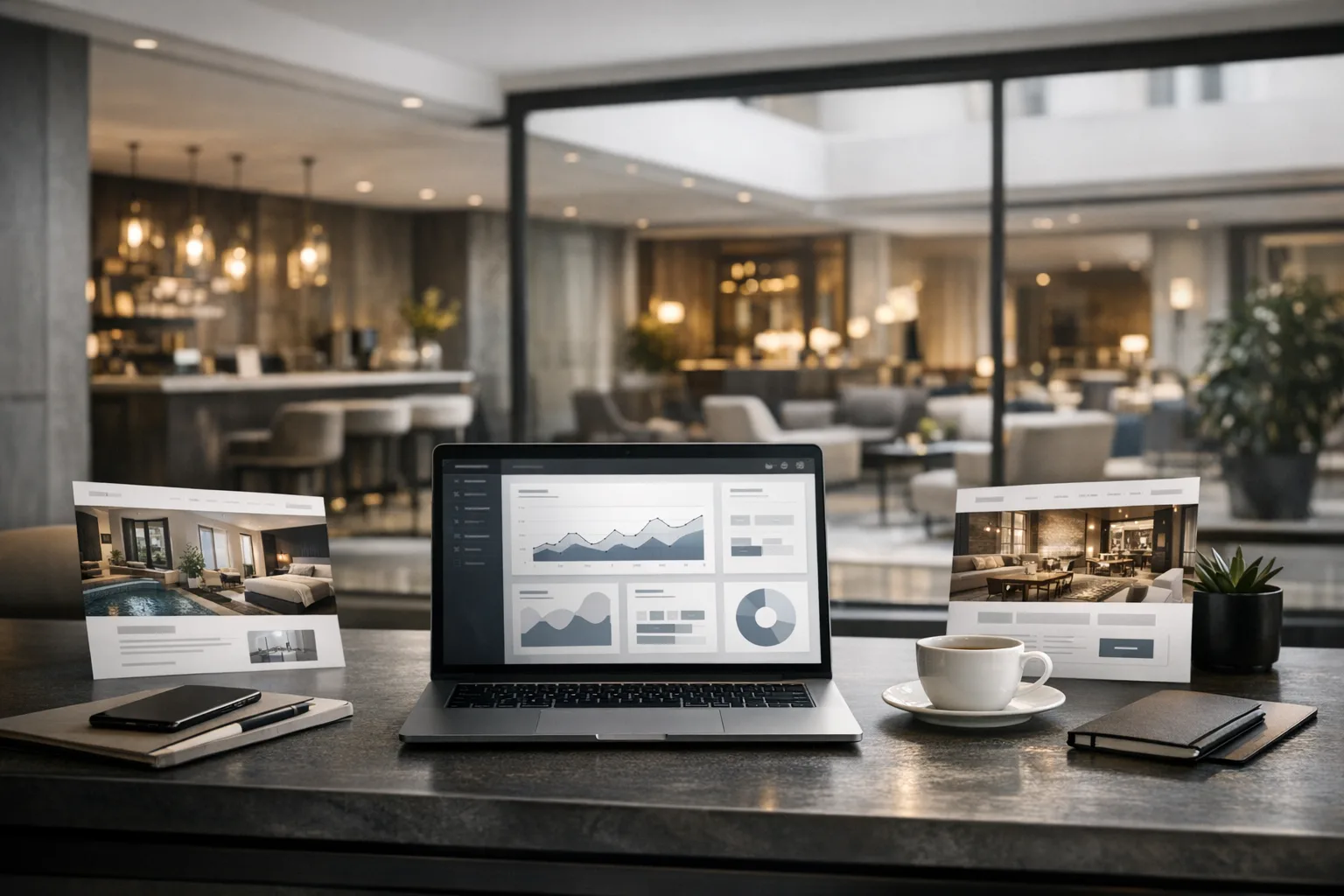Premium workspace representing WordPress, Elementor Pro and hospitality marketing systems