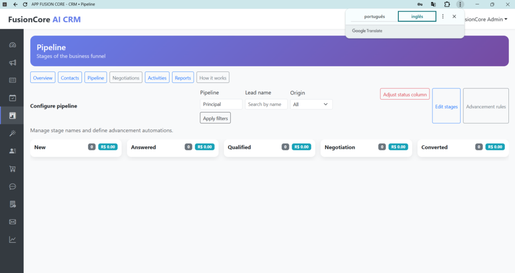 FusionCore CRM and lead automation layer visual